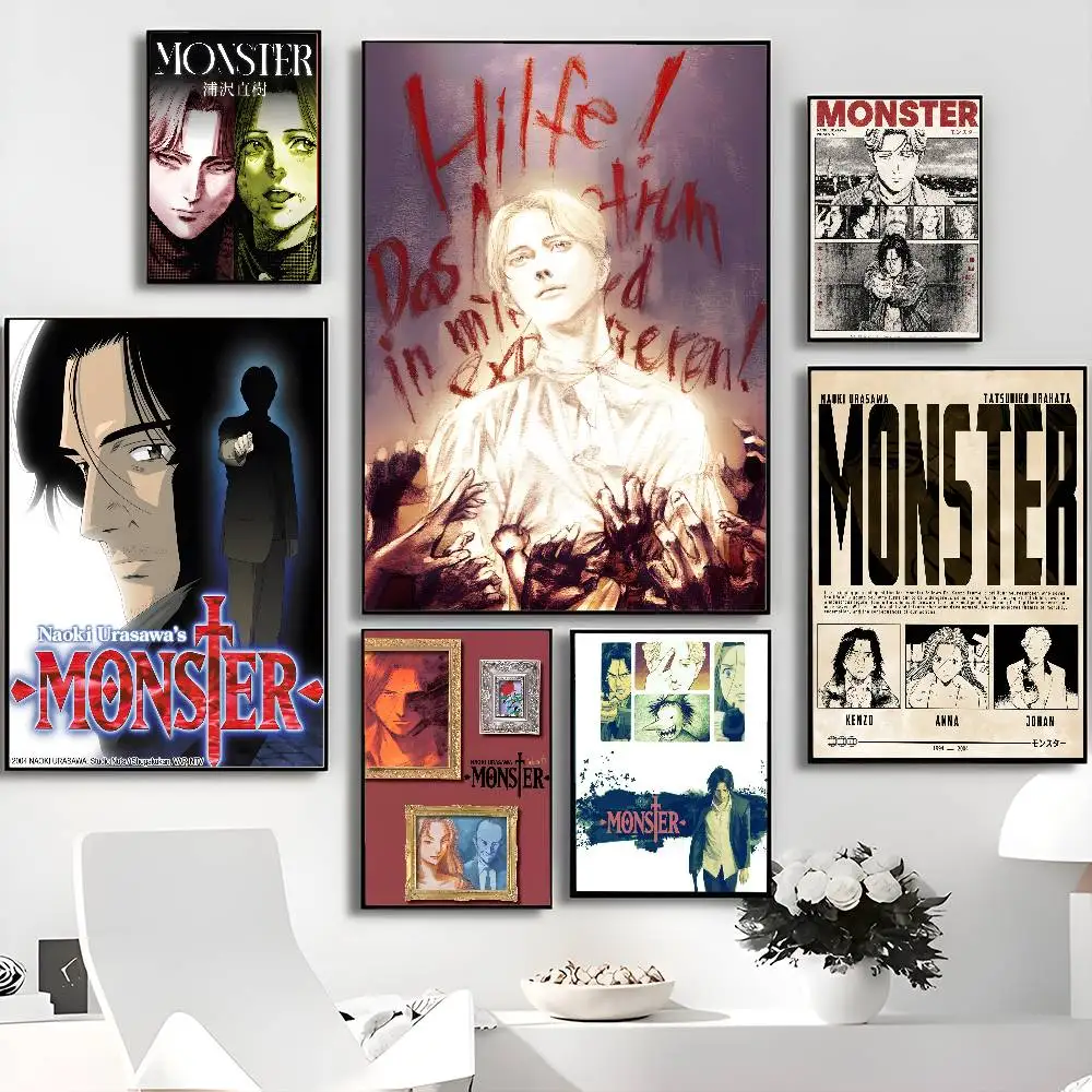 Monster Anime Self-adhesive Art Poster Fancy Wall Sticker for Living Room Bar Decoration Vintage Decorative Painting