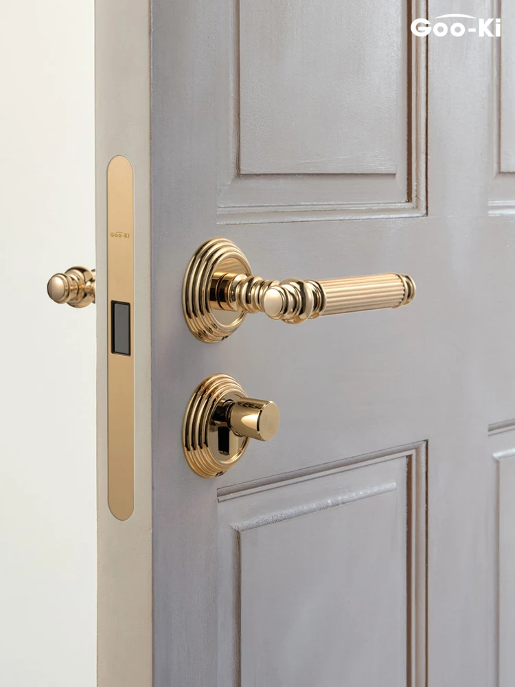 Imagem -02 - Brass Ouro Brilhante Door Lock Grupo Interior Moderno Anti-roubo Banheiro Duplo Alavanca de Madeira Manequim Handle Knob Quarto Francês