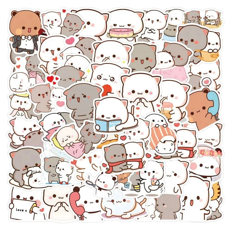 Pegatina de Graffiti de dibujos animados de gato Mochi Kawaii, 60 piezas, taza de agua, equipaje, portátil, teléfono móvil, monopatín, decoración de