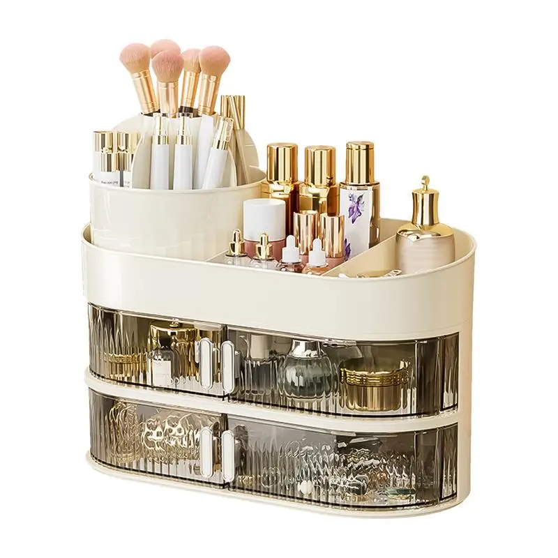 

Multi Compartment Cosmetic Container Countertop Cosmetic Box Large Capacity Makeup Perfume Organizer With Rotating Barrel