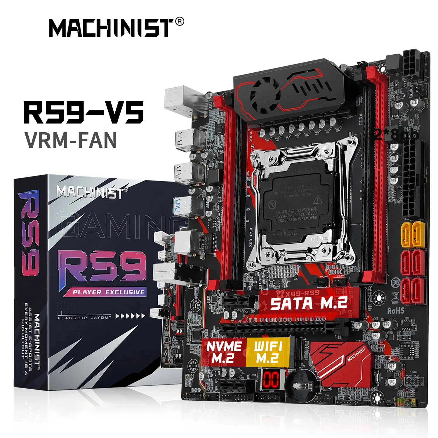 

MACHINIST X99 Motherboard Support LGA 2011-3 CPU Intel Xeon E5 V3/V4 Processor DDR4 RAM SATA/NVME M.2 WIFI Four-channel RS9-V5