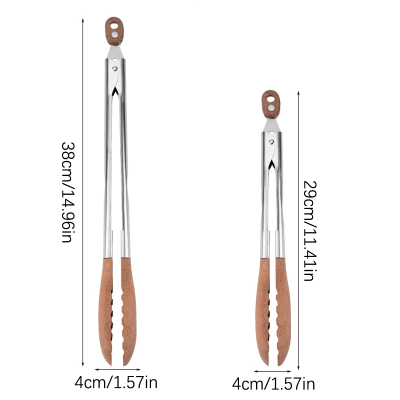 ملقط الطبخ، ملقط خشب الجوز، ملقط الطبخ، ملقط سلطة الجوز غير القابل للانزلاق من الفولاذ المقاوم للصدأ، ملقط خشبي أواني الطبخ #6
