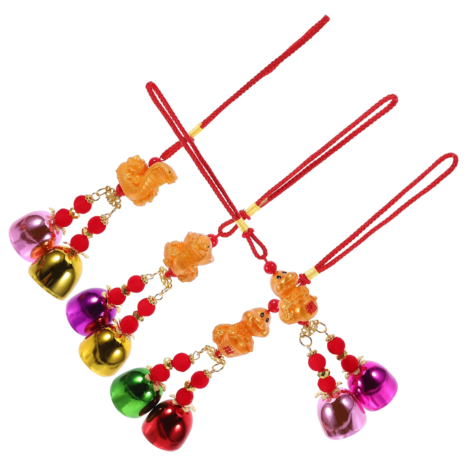 

4Pcs Resin Snake Bell Pendant Hanging Ornaments Colorful Chinese Style Decorative Bells for Door Window Garden Outdoor Wind