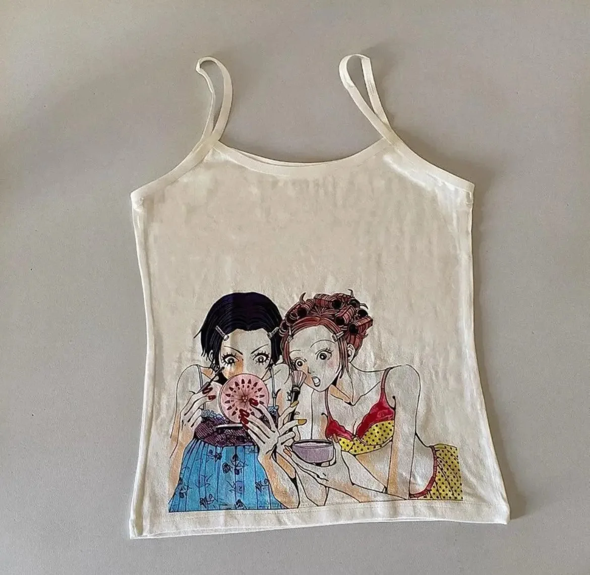 Women Y2K Anime Nana Graphic Crop Cami Top Japanese Manga Print Sleeveless Slim Short Tank Top Streetwear