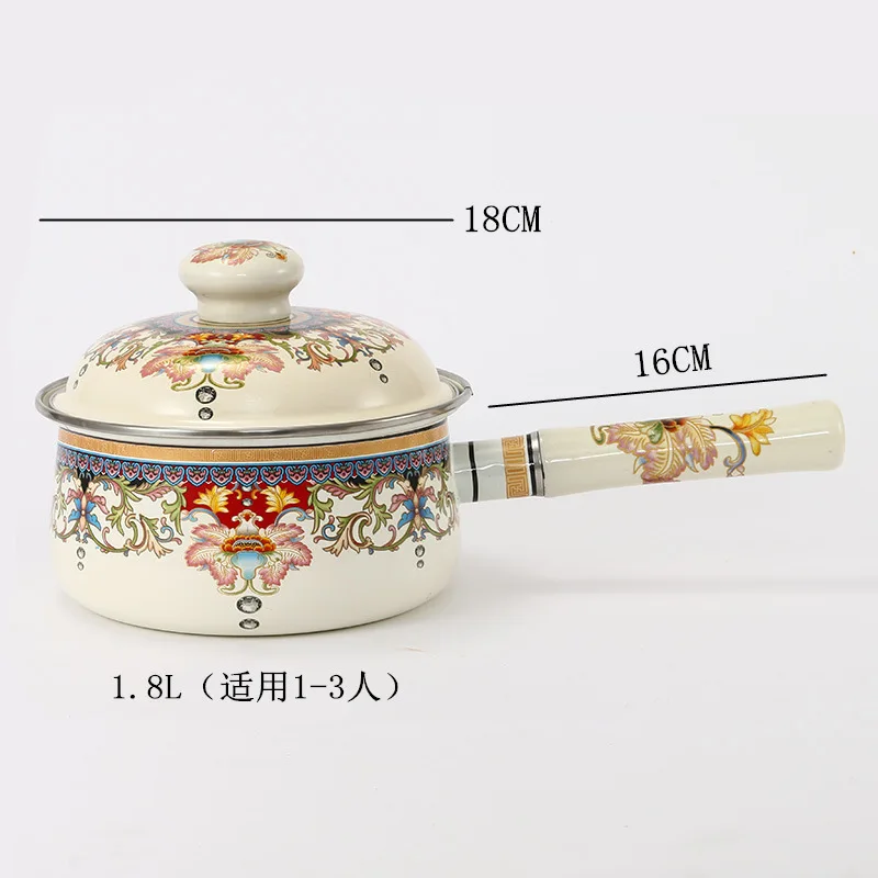Φ16/18cm Enamel single handle milk pot  Thickened bottom soup pot induction cooker pots  student instant noodle pot