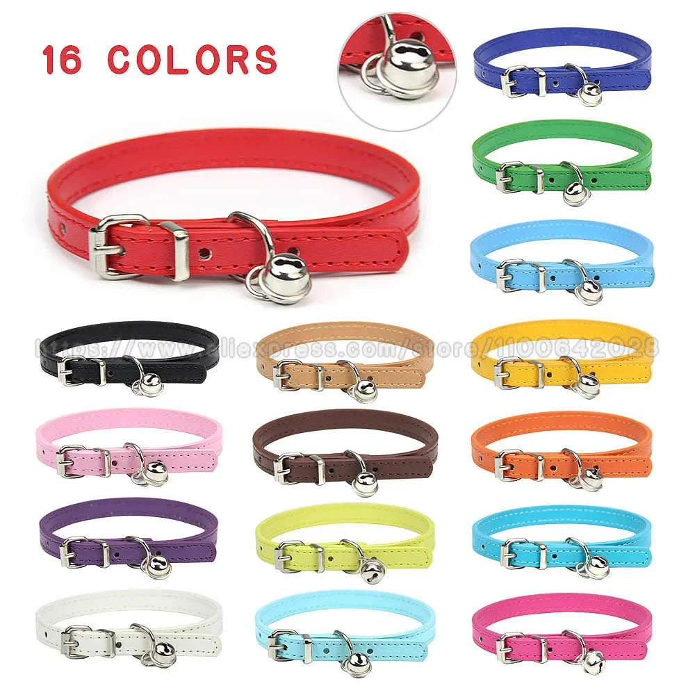 Cute Puppy Cat Collar With Bells PU Leather Small Dog Kitten Necklace Collars For Cats Pet Supplies Chihuahua Accessories Pink