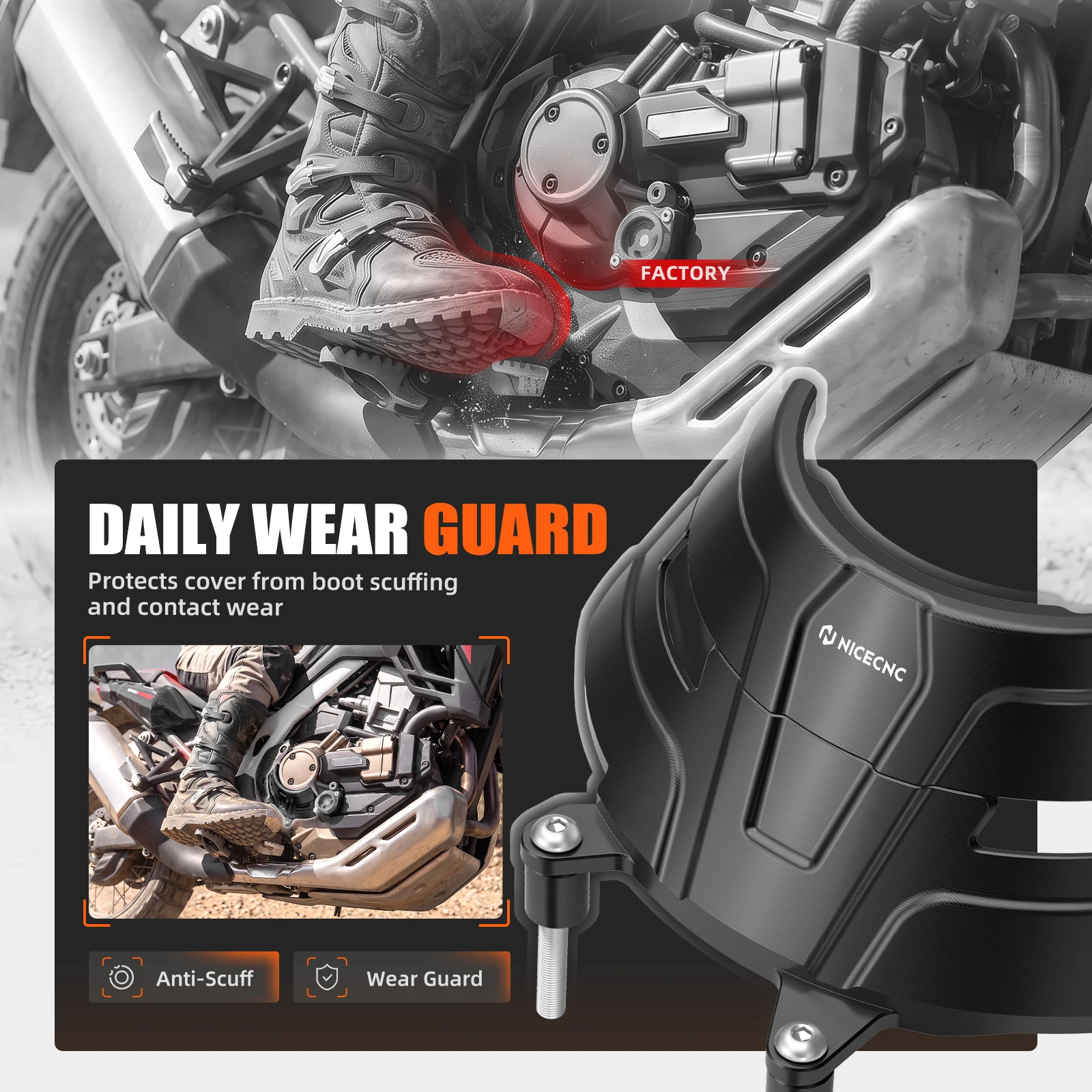 NICECNC Kupplungsdeckel-Schutz für die rechte Seite, passend für Honda CRF1100L Africa Twin DCT 2020-2025, CRF1100L Africa Twin Adventure Sports DCT. – Detail 3