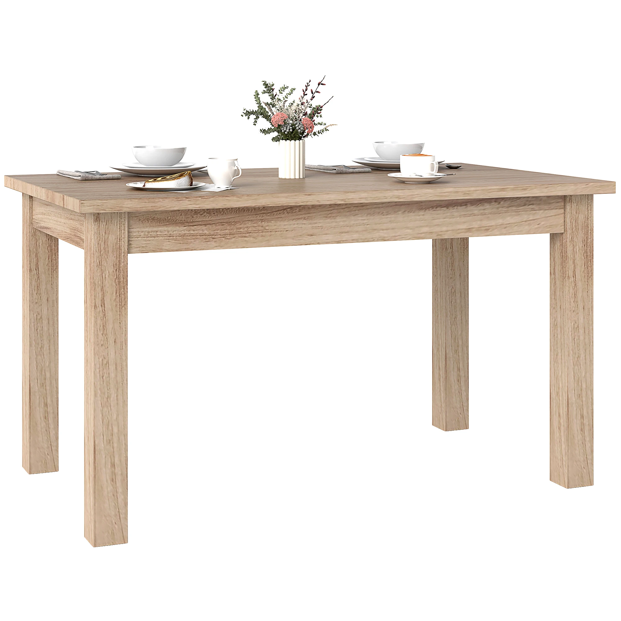 HOMCOM Rechthoekige Eettafel 140x80 cm voor 6 Personen, 30 mm Laminaatblad en Robuuste Poten, Modern Natuurlijk Stijl