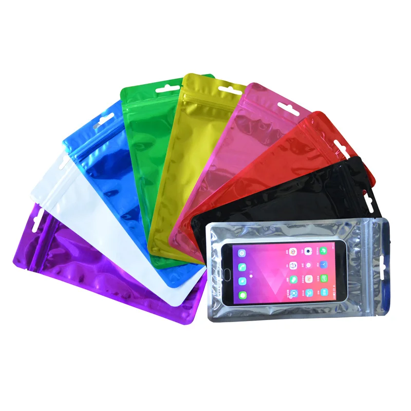 

100 Pcs 12x22cm Colorful And Transparent Aluminum Foil Zip Lock Bag For Electronic Mobile Phone Shell Bags