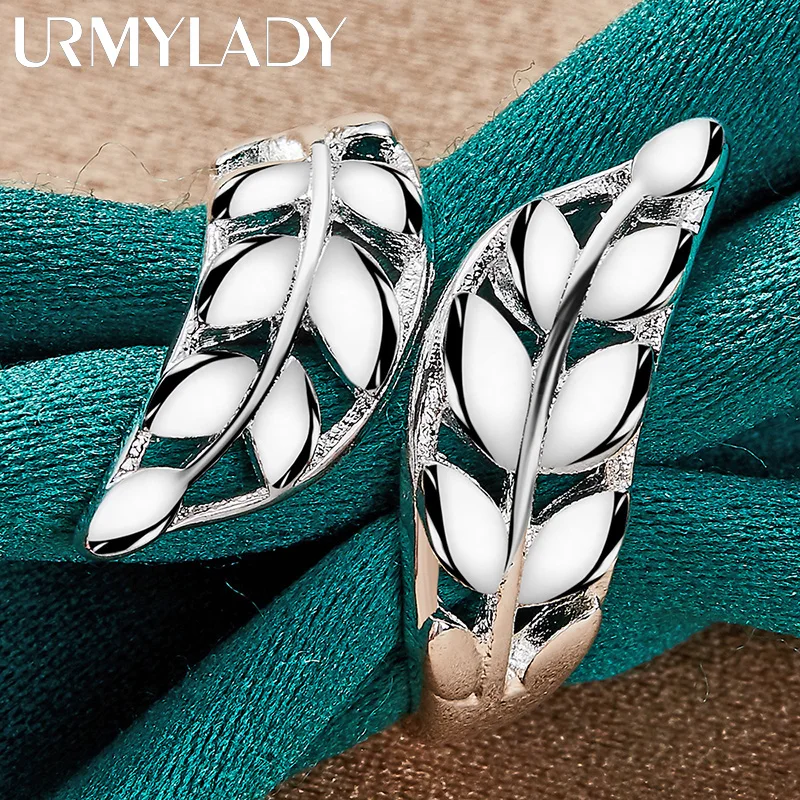 URMYLADY Anello aperto con foglia in argento sterling 925 per gioielli con ciondoli alla moda per fidanzamento e matrimonio da donna