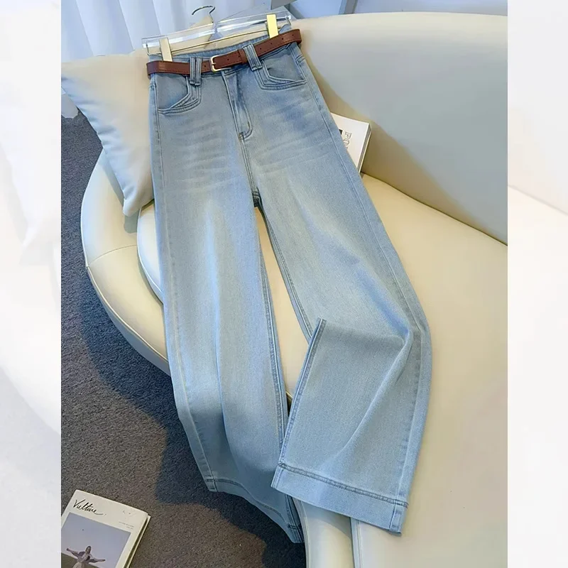 

Jeans Women Denim Pants Casual Straight Pant Solid Casual Pockets Elegant Long Trousers Button Pockets Simple Autumn spring