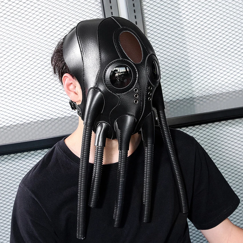 Xenomorph Alien Mask Leather Medieval Steampunk Halloween Monster Cosplay Tentacle Funny Carnival Masquerade Party Octopus Mask