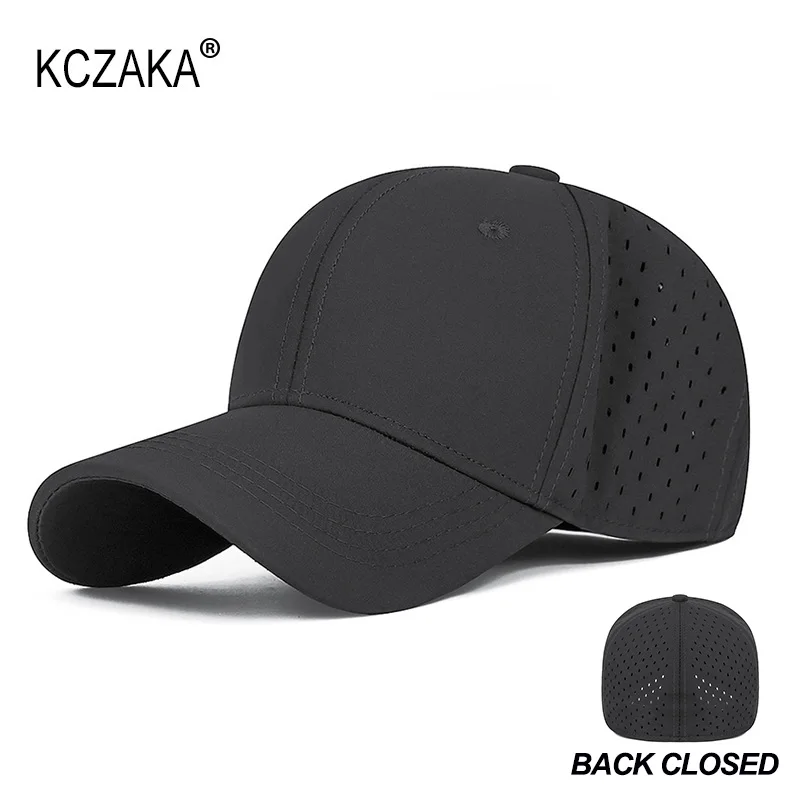 KCZAKA Mens Fitted Cap Back Closed Baseball Caps Sports Solid Stretch Full Closed Baseball Hats Quick Dry Mesh Hard Top Sun Hat