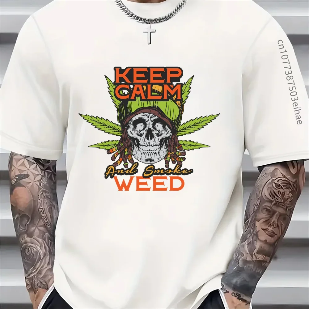 

Luxury Casual Skull-Head Print Men's T-Shirt-100% Cotton Loose-Fitting Short Sleeves Soft and Breathable Suitable for Daily Wear