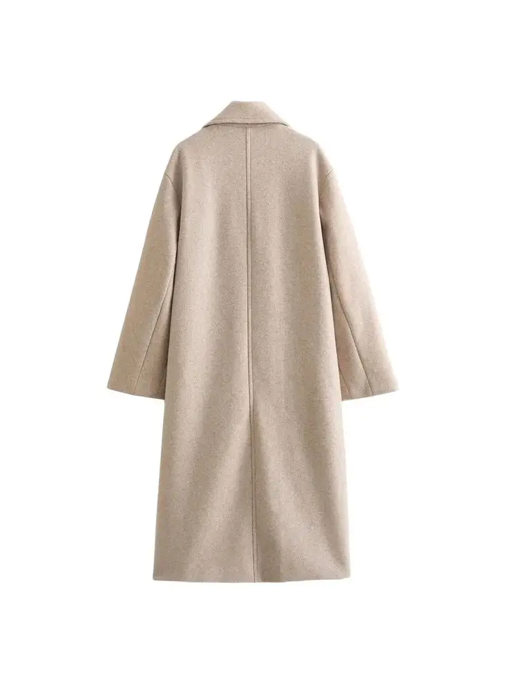 Women\'s Soft Loose Woolen Coat, Long Sleeve, Welt Pockets, Oversized, Female Outerwear, Chic Overcoat, Fashion