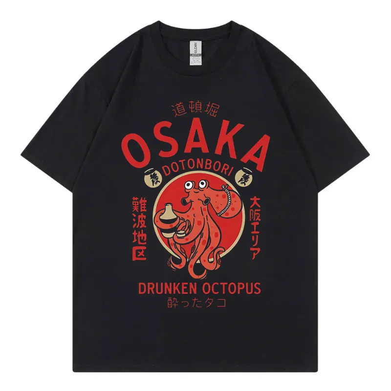 

Osaka Dotonbori Drunken Octopus Graphic T Shirts Japanese Style Street Food Lover T-shirt Unisex Fashion Y2k Vintage T-shirts