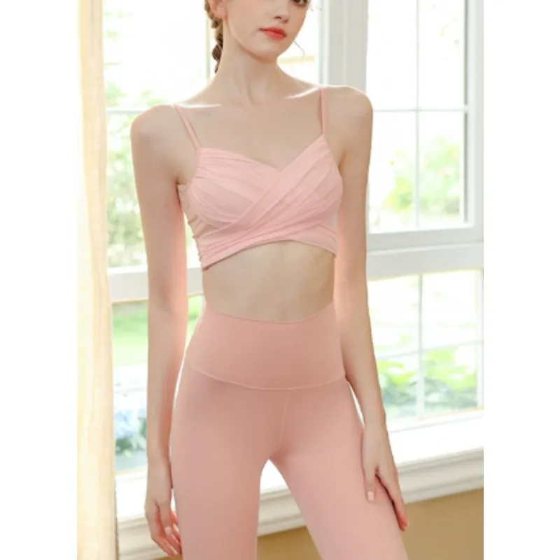 

Strap Sports Set Summer New Sexy Mesh Naked Sports Bra Set Tight Hip Lifting Elastic Fitness Pants Set