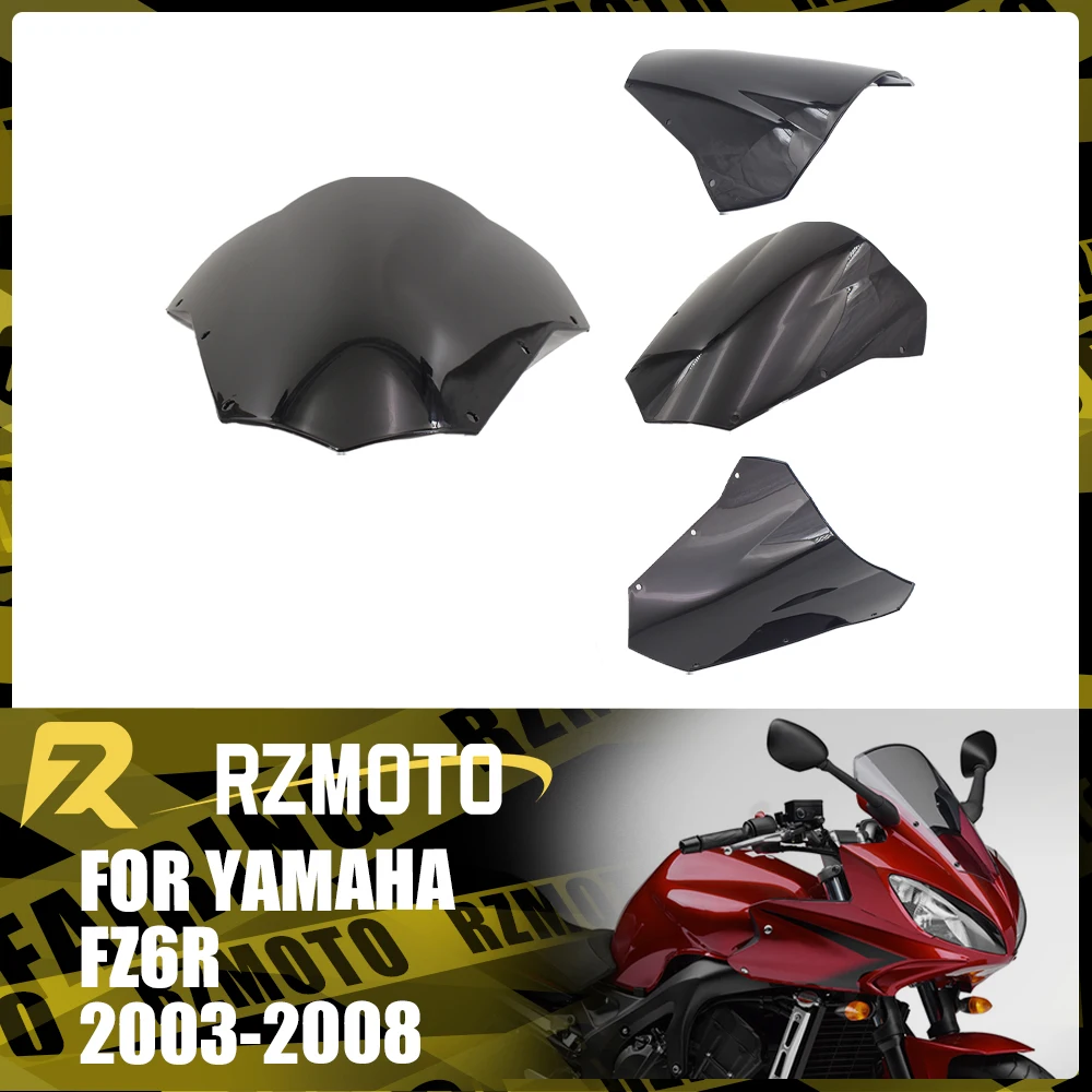 

Motorcycle Accessories Windshield For YAMAHA FAZER FZ6R 2003-2008 Front Double Bubble Wind Deflector Windscreen Black