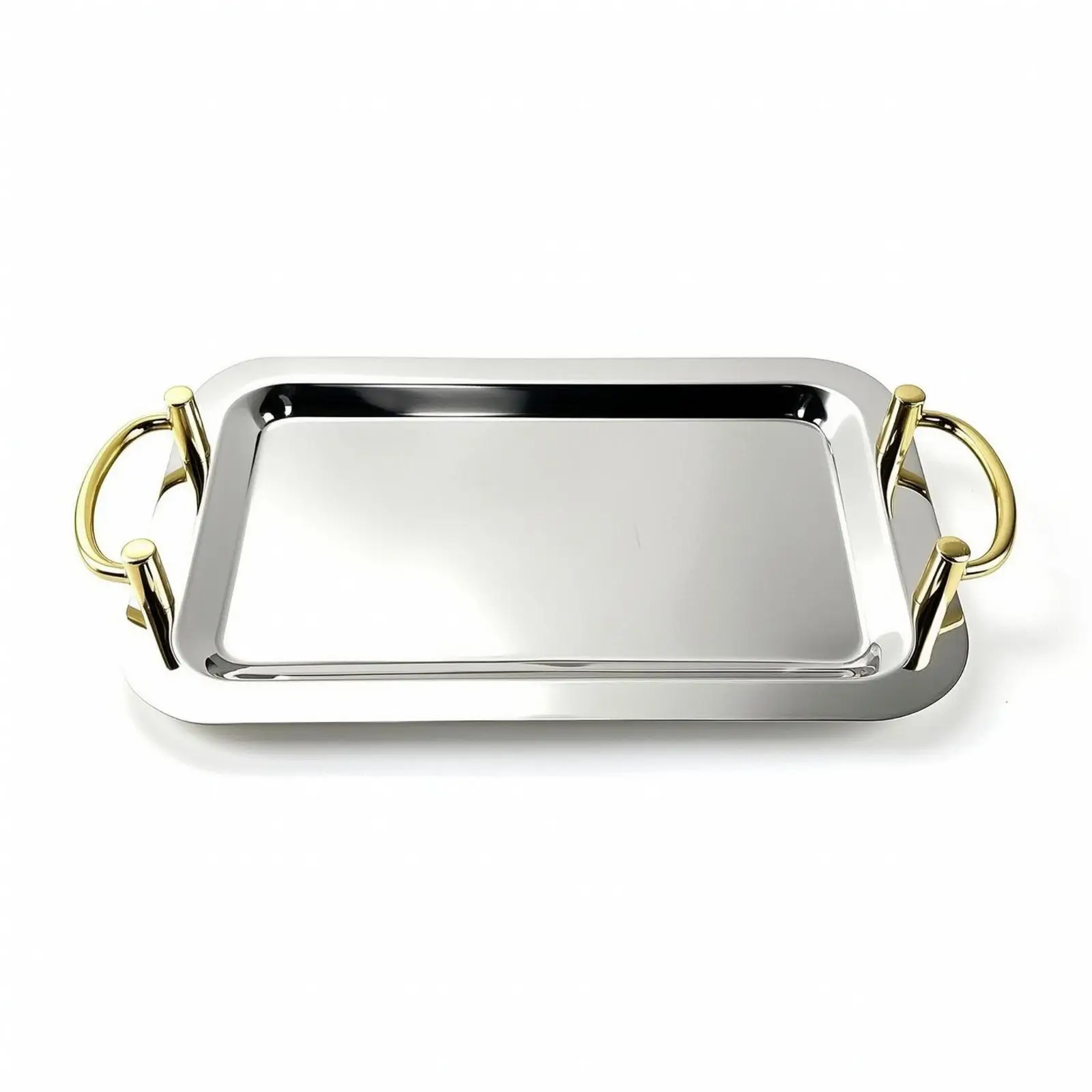 Mirror-Polished Serving Tray with Gold-Tone Loop Handles Versatile Shallow Stainless Steel Serving Tray Elegant Platter for