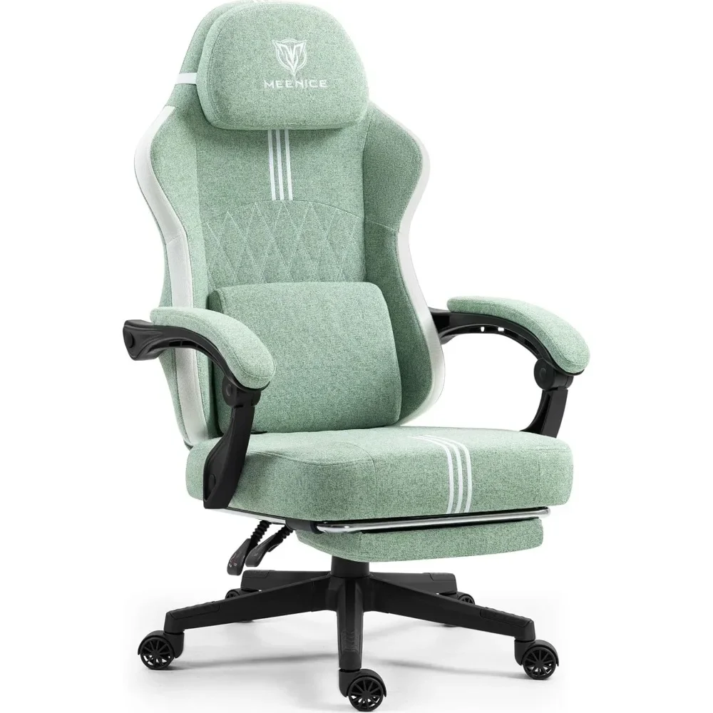 Gaming Chair with Footrest and Pocket Spring Cushion,Big and tall Fabric game chair with Cooling Gel and Massage Lumbar