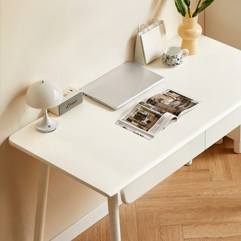 

Solid wood desk Cream wind study Household white writing Computer desk