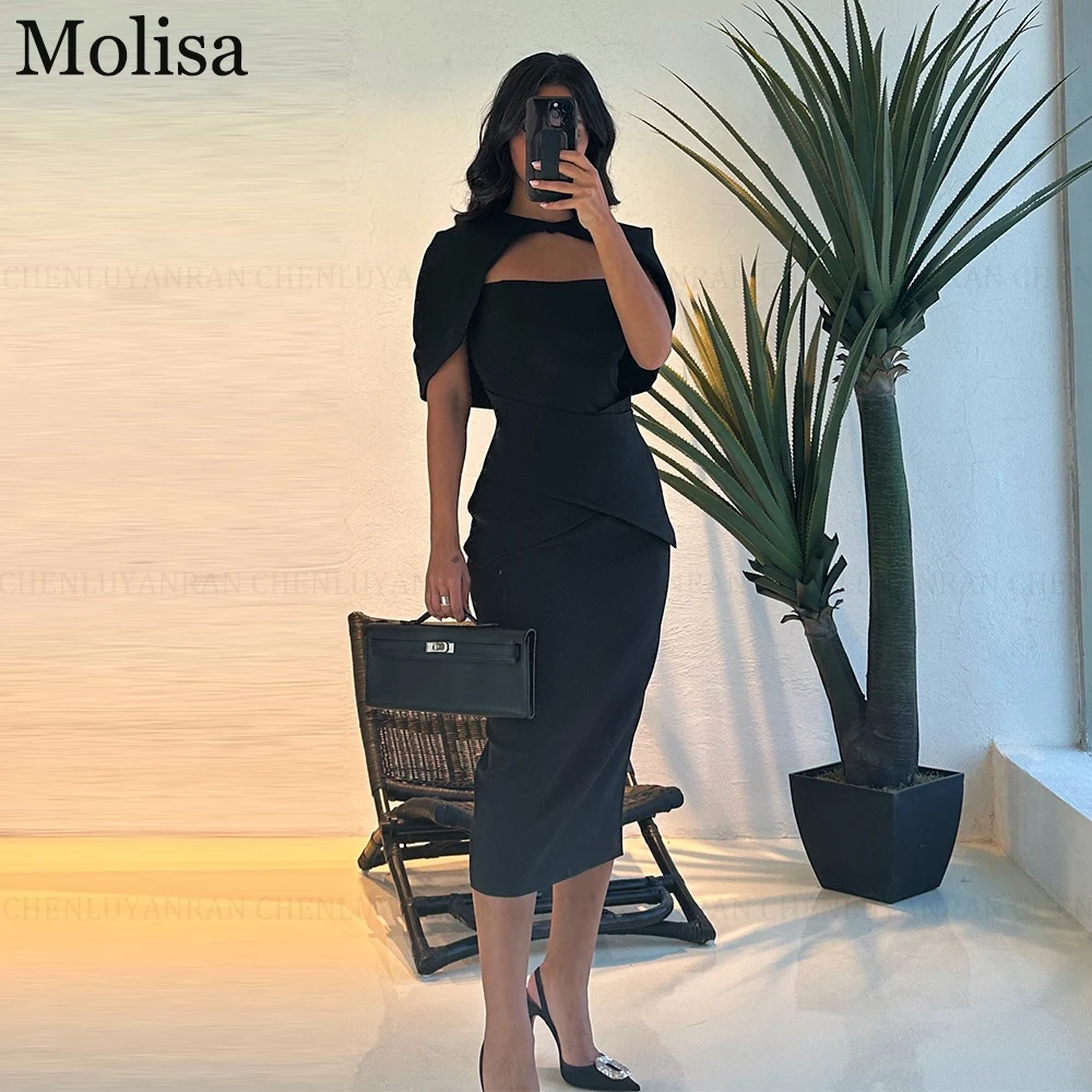 

Molisa 2 Piece Black Sheath Formal Occasion Dresses Simple Evening Prom Gowns Short Tea-Length Sexy Party Dresses فساتين الحفلات