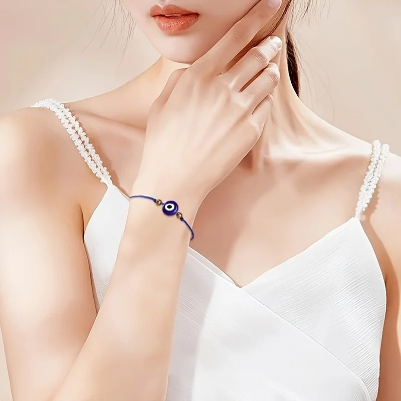 12 piece minimalist woven Devil's Eye adjustable stretch bracelet set suitable for couples to wear and friends to give gifts image 4
