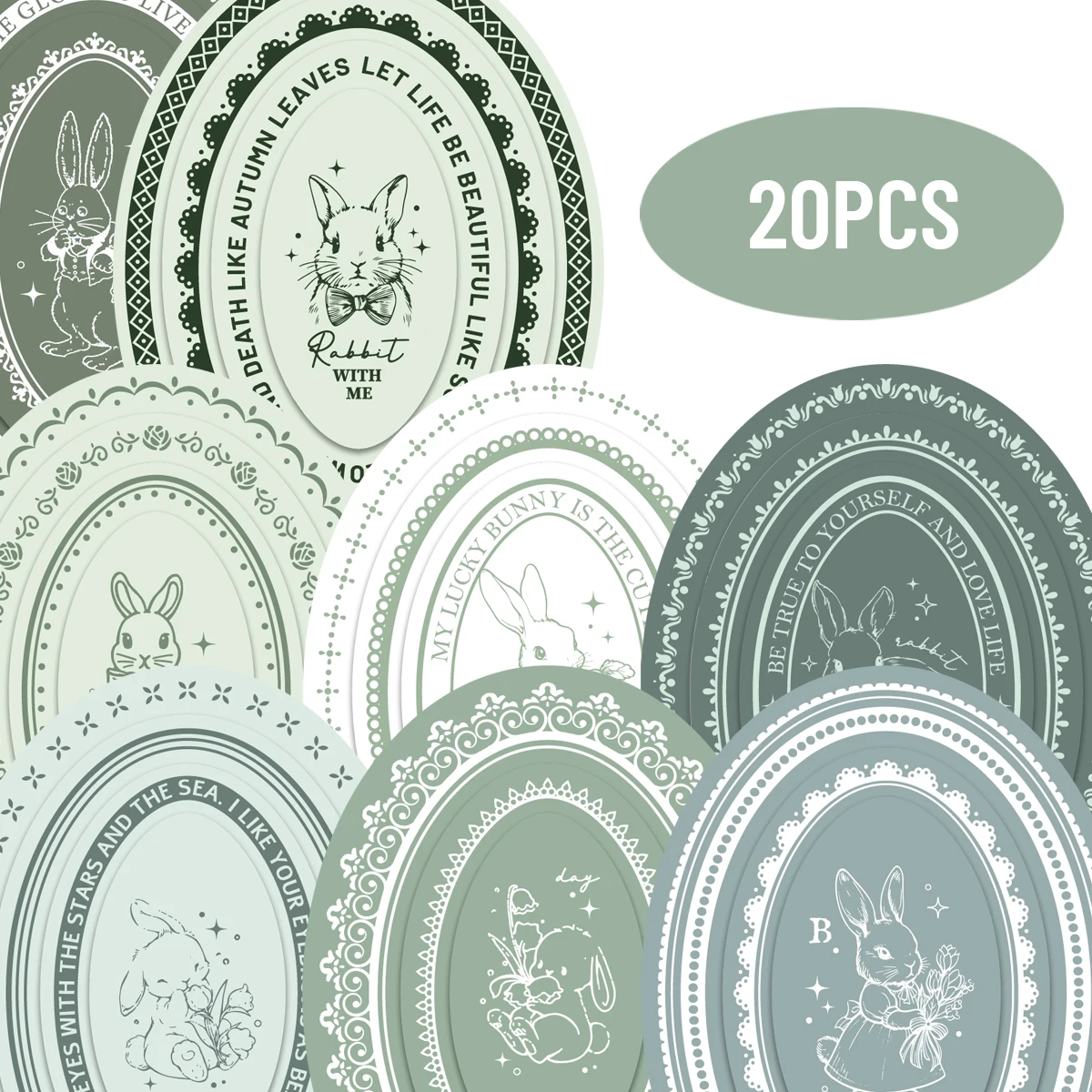 

20 шт. круглая наклейка с рисунком зеленого сказочного кролика для ноутбука, бутылки с водой, чемодана и мобильного телефона, конверта