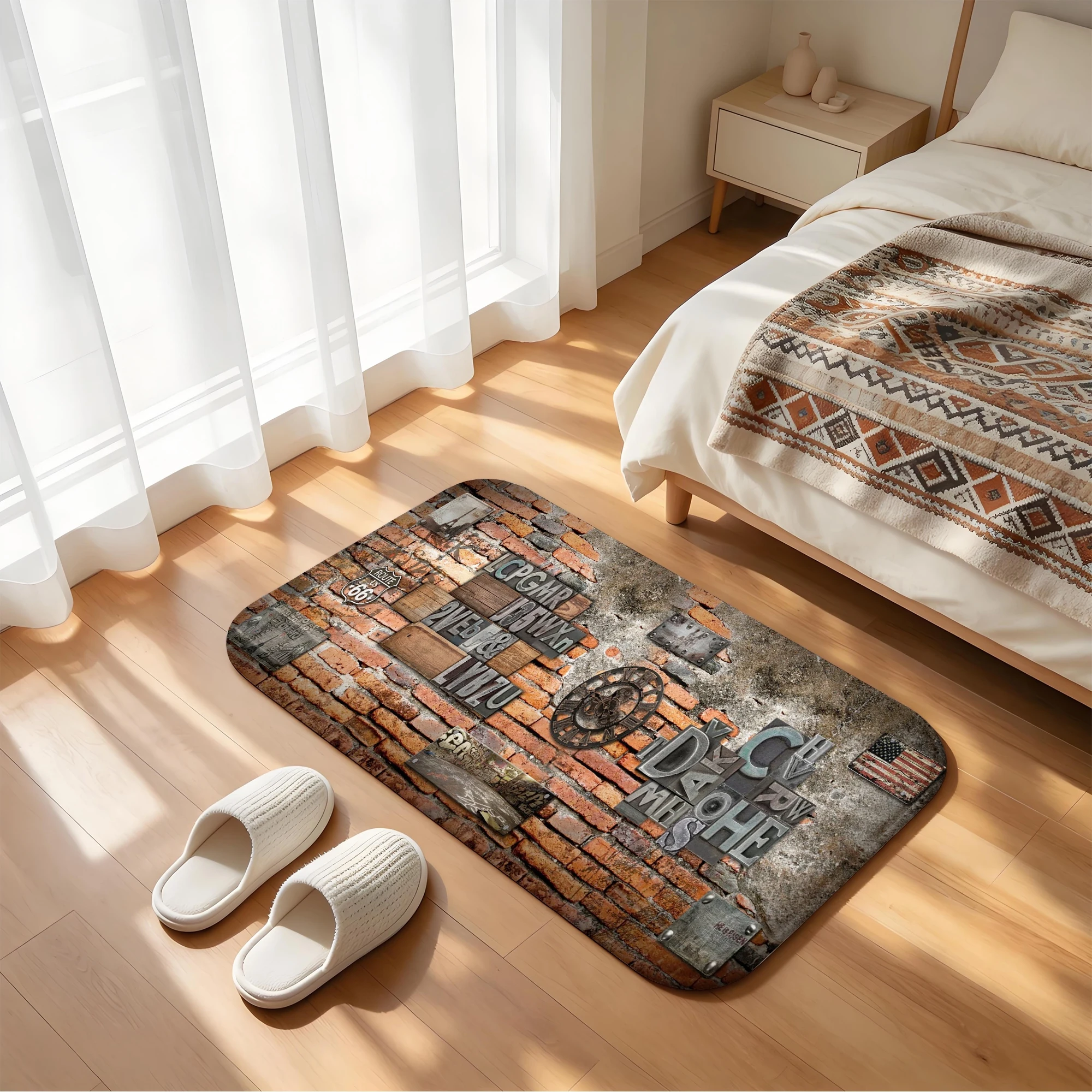 Bath Mat Retro Letter Metal Sign Brick Wall Print Bathroom Rug Absorbent Floor Mat For Shower Room Home Decoration