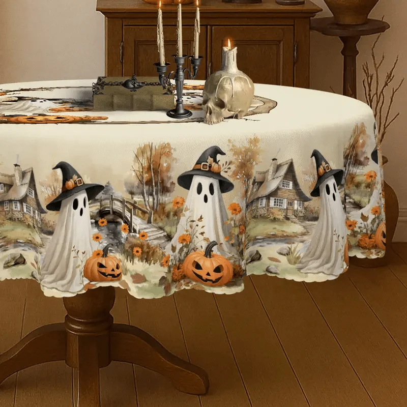 One vintage autumn haunted house pumpkin tablecloth, suitable for Halloween and Christmas decorationszyc
