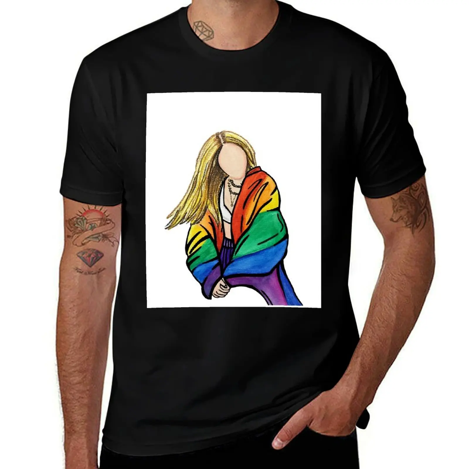 

Rainbow pride art- Hayley Kiyoko pride flag illustration T-Shirt cotton t shirts man 100% man t shirt graphic T-shirt