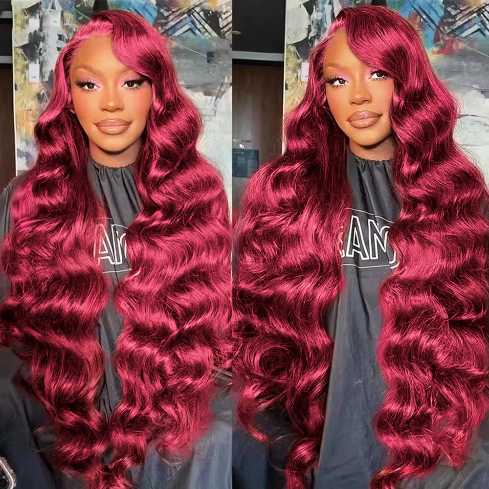 99j Burgundy Body Wave 13x6 HD Lace Frontal Wig Red Colored Loose Wave Lace Front Human Hair Wigs 250% Red Lace Wigs for Women