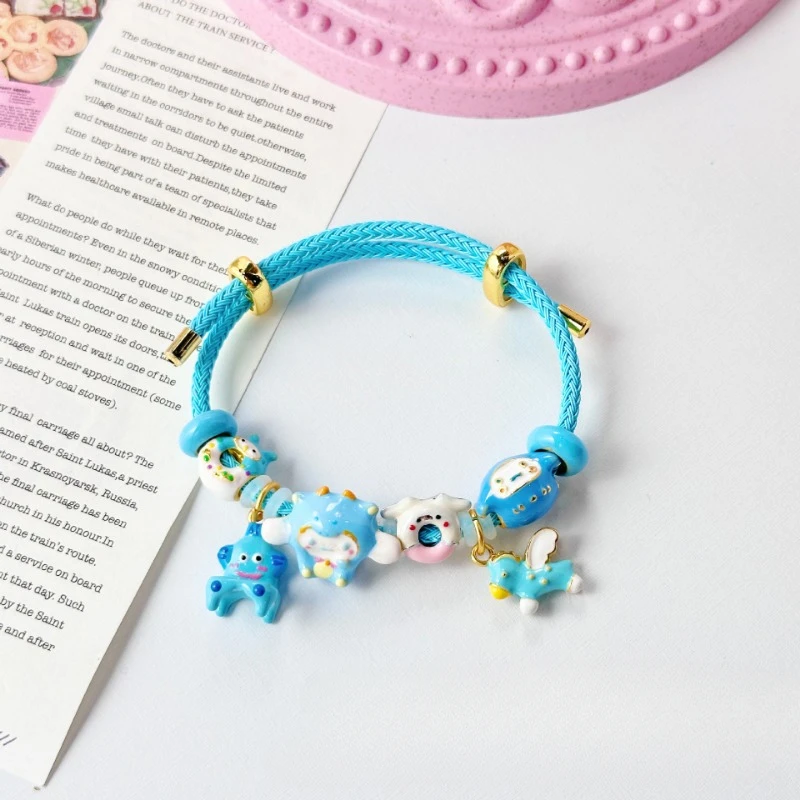 Sanrio Cartoon Cute Pochacco Cinnamoroll Dopamine Drip Oil Hand-Painted Alloy Beaded Bracelet Girl's Heart Bracelet Holiday Gift