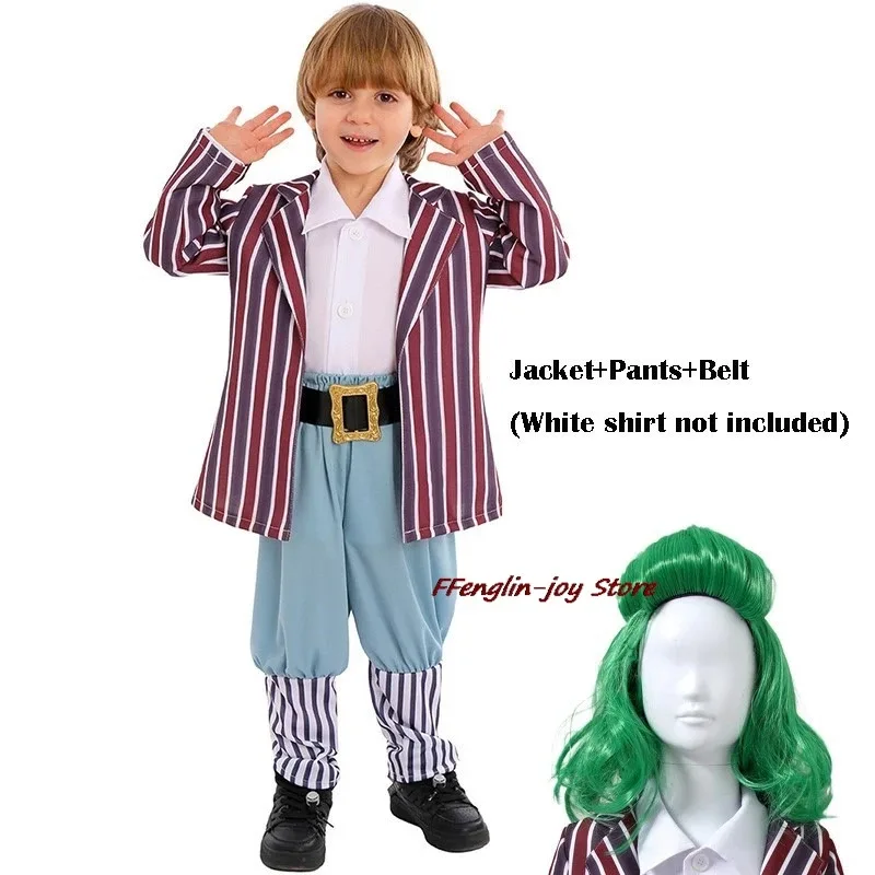 Nene 2025 niños Oompa disfraz Loompas Willie Wonca Cosplay Umpa Lumpa traje peluca Chocolate Wonk fábrica hombres fantasía fiesta de Halloween D