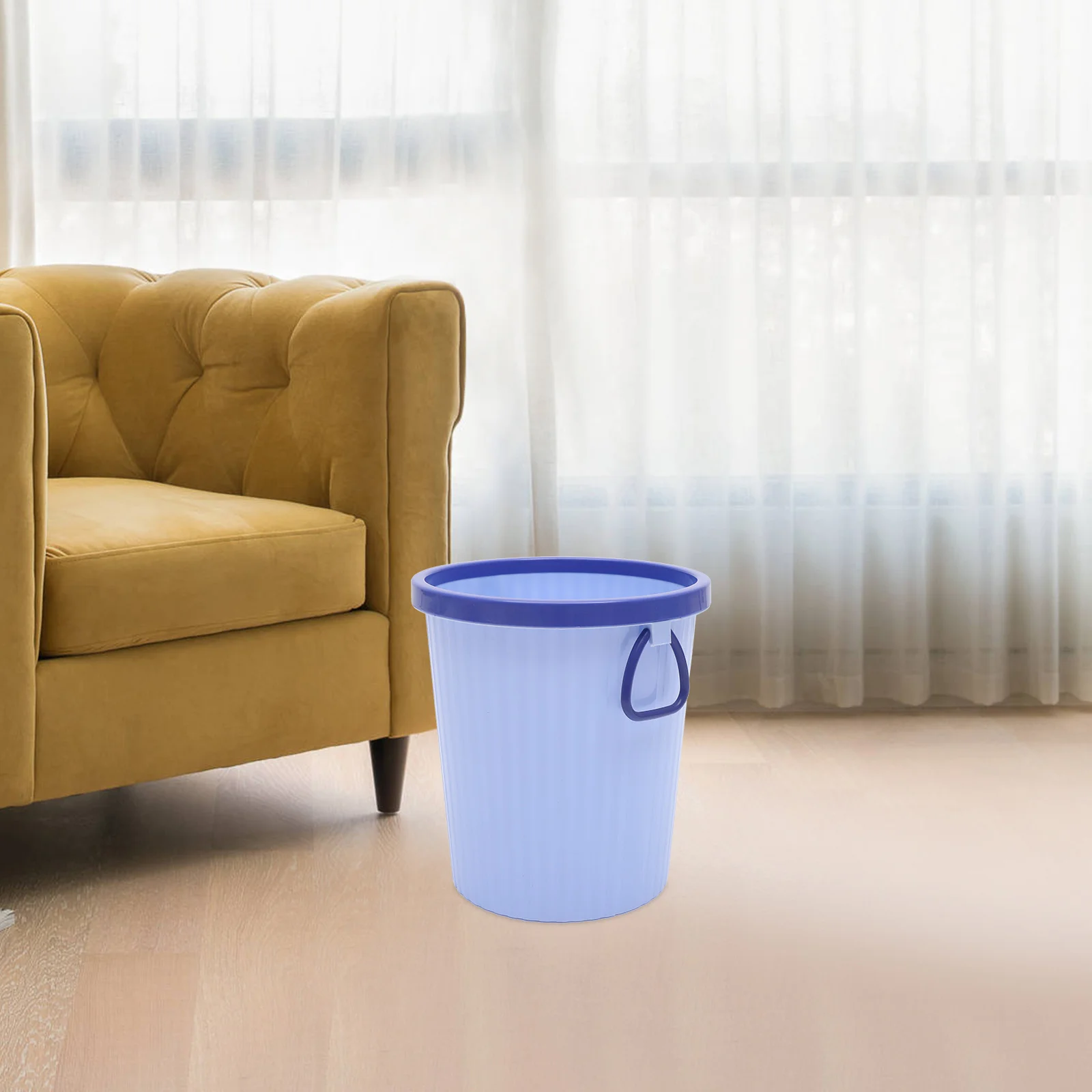 

1pc Modern Round Plastic Garbage Can For Kitchen Odorless Eco-Friendly Trash Bin With Bag Holder Simple Design Blue Size S