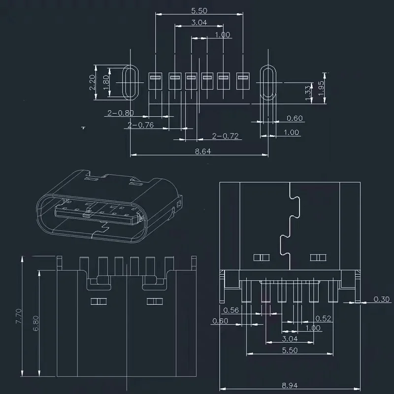 6Pin TYPE-C SMD SMT USB Connector Female Port Jack Solder Plug Android Phone Data Charging Socket 5P Micro USB DIY Repair Adapte - Image 5