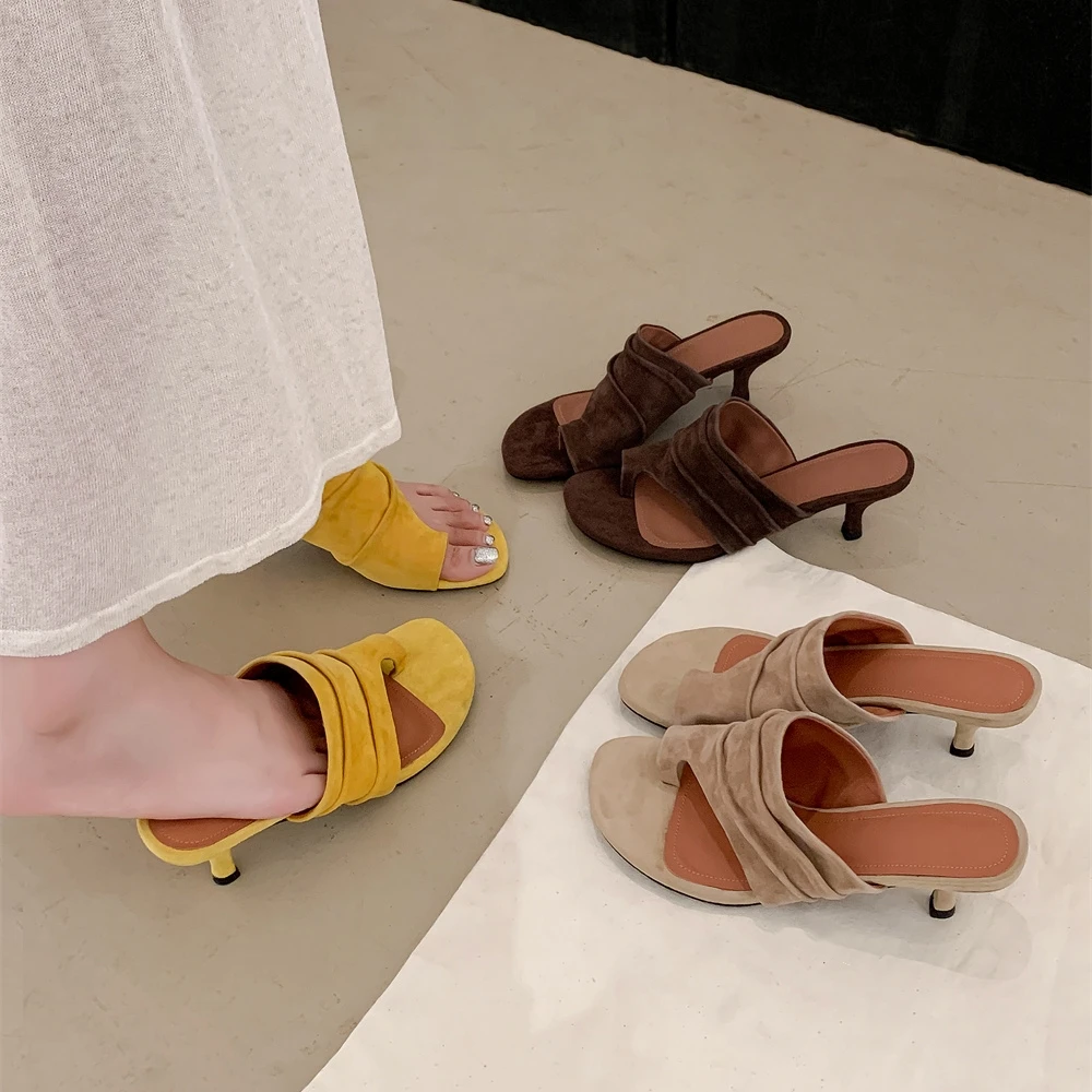 Women's Suede High Heel Flip-Flop Sandals for Weddings and Parties