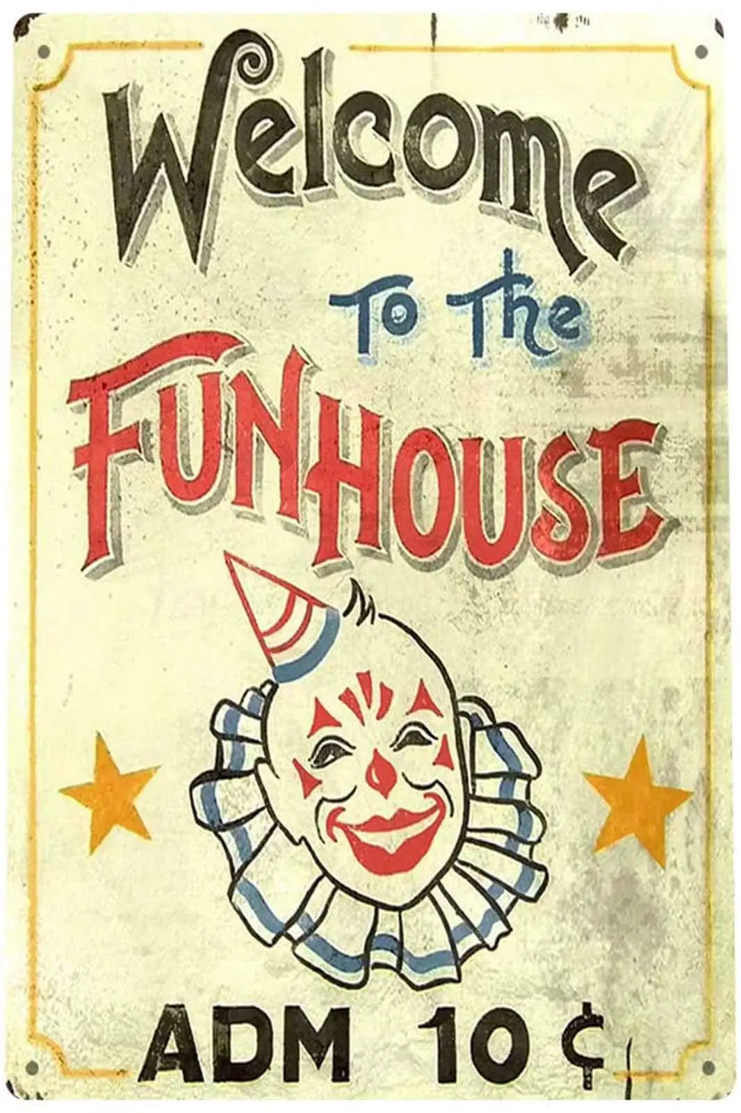 TIN Sign Fun House Circus Metal Decor Clown Art Kitchen Store Ranch Bar 12; x 16;
