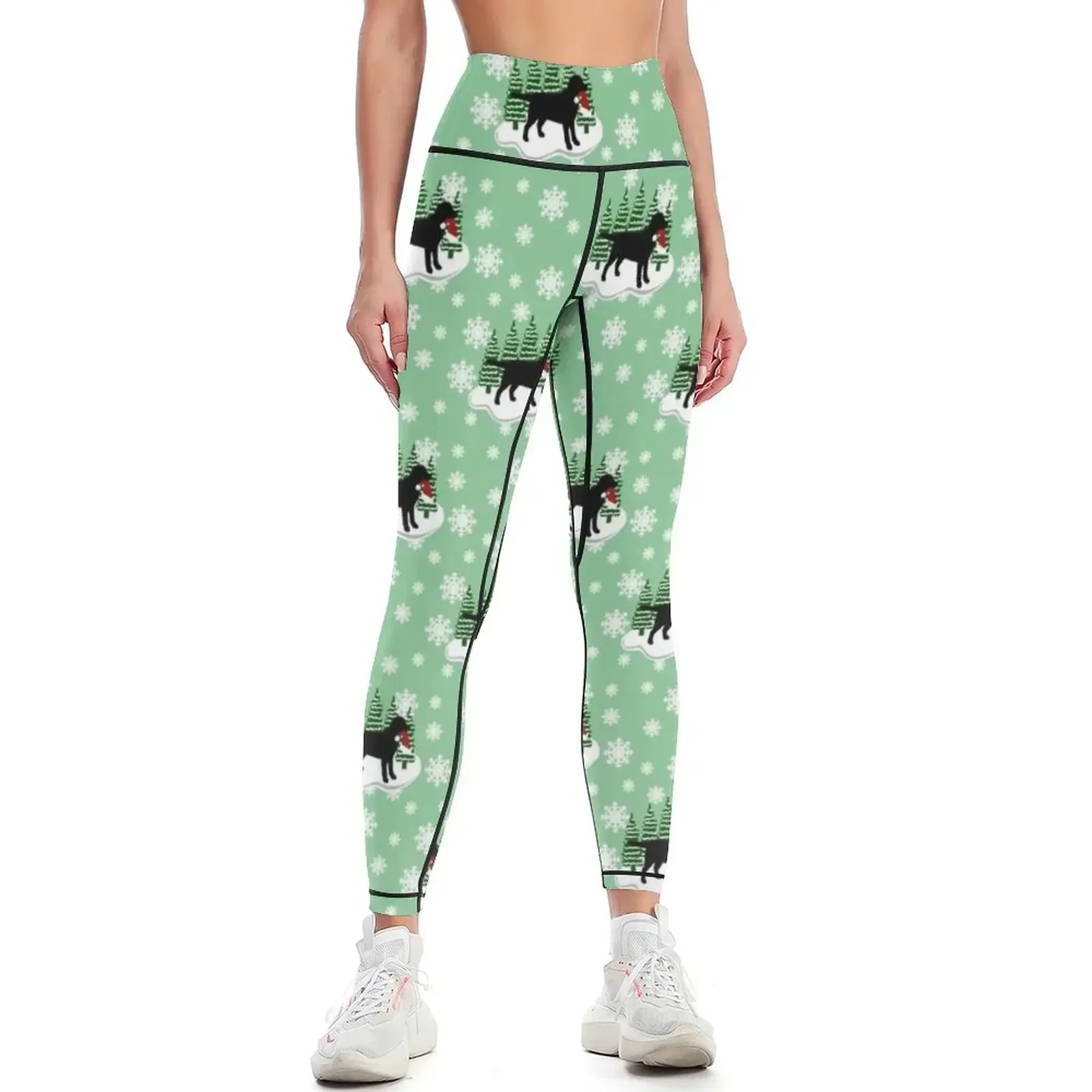 

Christmas Black Labrador Silhouette Santa Hat Leggings Sports pants for Women's tights Womens Leggings