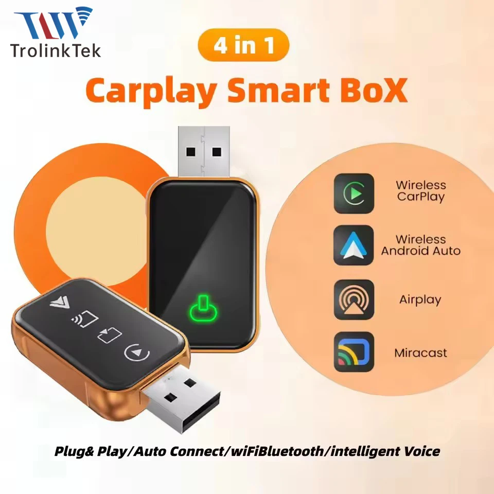 Adaptateur CarPlay sans fil 4-en-1 2026 amélioré, connexion Android Auto, AirPlay, Mirror Link, écran à connexion rapide, système intelligent pour voiture