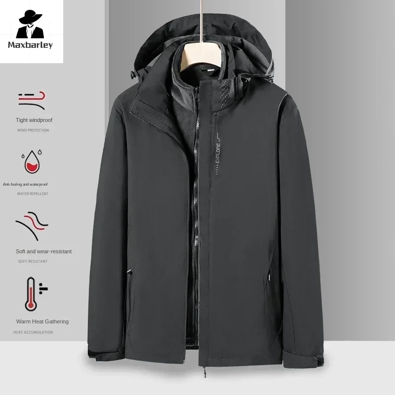 

3-in -1 Snow Wool Jacket Men's Outdoor Sports Waterproof Detachable Liner Windbreaker Women's Winter Warm Camping Hiking Parka