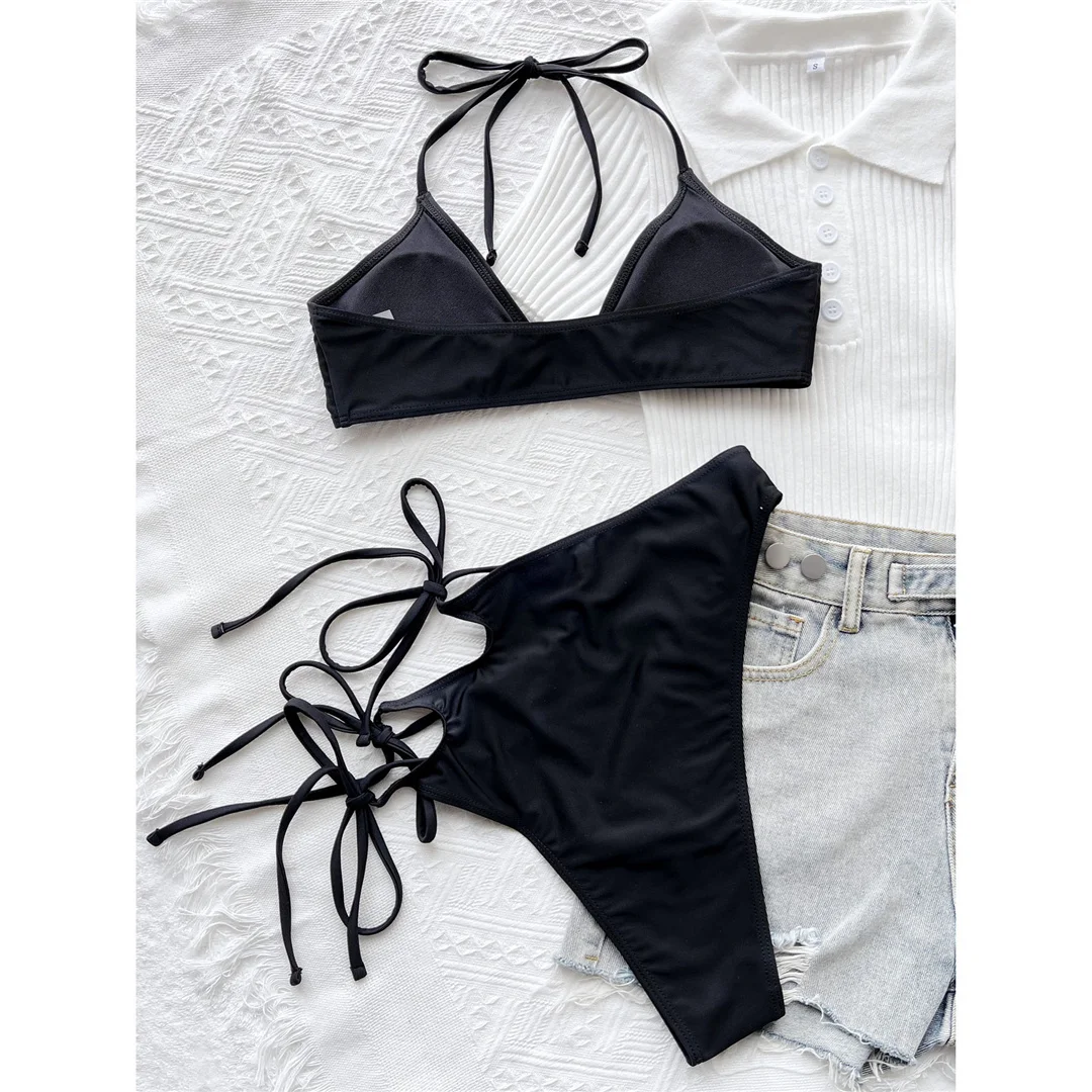 Damen-Badeanzug, asymmetrischer Schnitt, mit Trägern, hohe Taille, zweiteiliger Bikini, Badebekleidung, Badeanzug, Modell V3674. – Detail 13