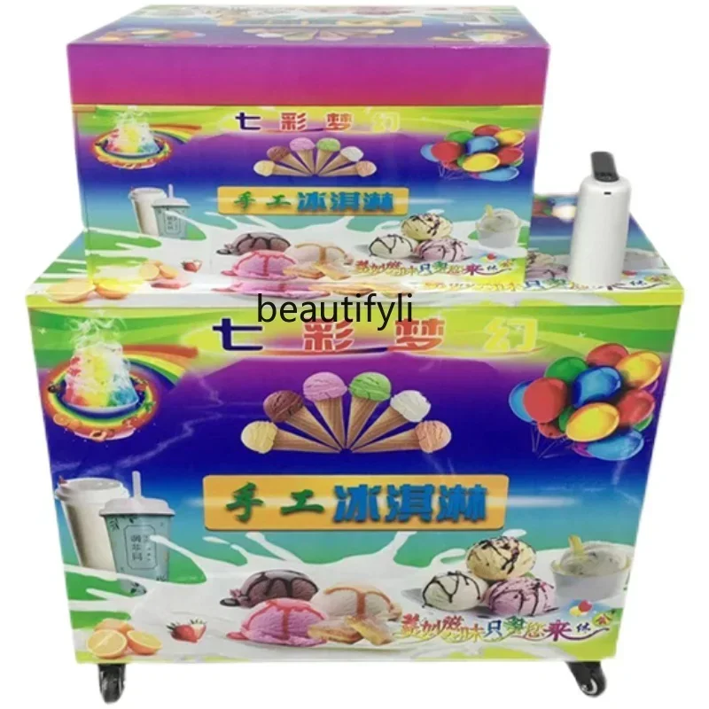 

Z189 A56 Rainbow handmade colorful ice cream machine commercial stall ice cream cart smoking drink