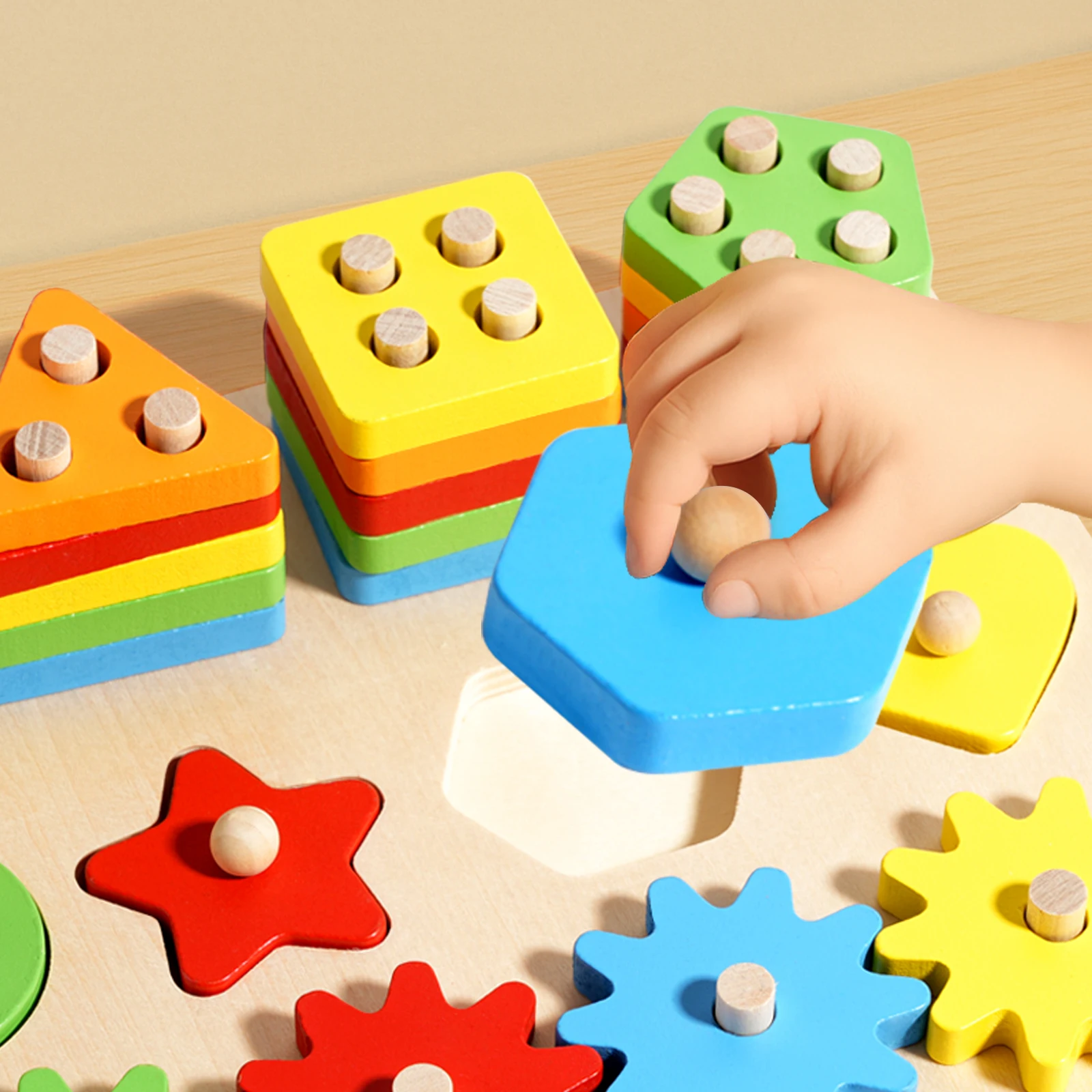 ألعاب ألغاز مونتيسوري الخشبية للفرز للأطفال الصغار، مكعبات بناء تروس لمرحلة ما قبل المدرسة، لعبة المهارات الحركية الدقيقة للأطفال من سن 3 إلى 6 سنوات #4