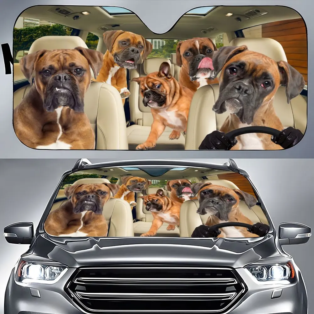 

Boxer Driving Car Interior Front Windshield Sun Shade, Auto Accessories Animal Dogs Sunshade for SUV- Blocks Uv Rays Protector