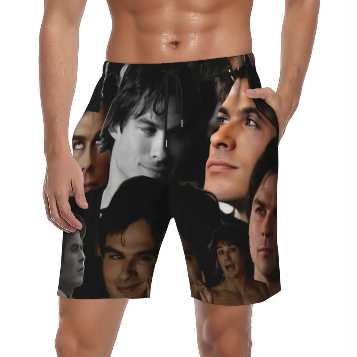 

Men's Board Shorts The Vampire Diaries Damon Salvatore TV Series Swim Trunks Quick Drying Sports Surf Hot Beach Short Pants