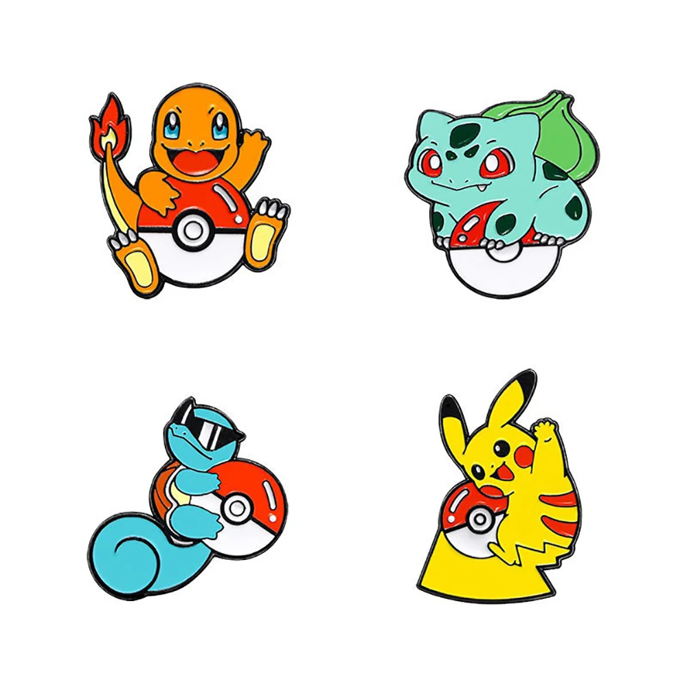 Pokemon pikachu anime metal emblema squirtle charmander bulbasaur masculino feminino broche crachá