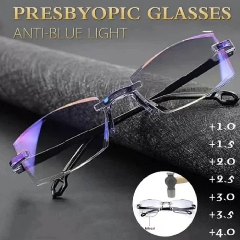 Presbyopic Glasses Color Glint Sapphire High Hardness Anti-Blue Progressive Far And Near Light Bifocal High Reading Glasses