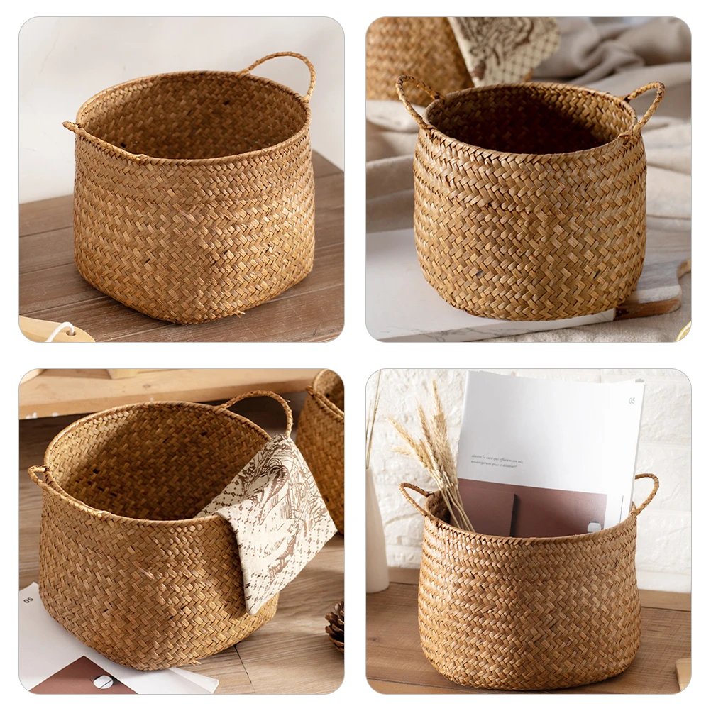 

Japanese Style Woven Basket Seagrass Storage Organizer Box Sundries Cosmetics Holder Decorative Storage Bins for Home Desktop