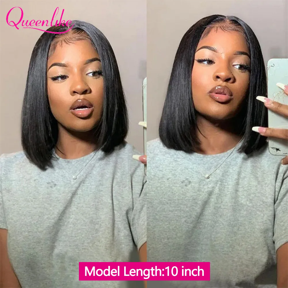 Queenlike 10inch Glueless Wig Human Hair Ready to Wear Bob Wigs for Women Straight Lace Closure Pre Cut Lace Wigs Brazilian Remy